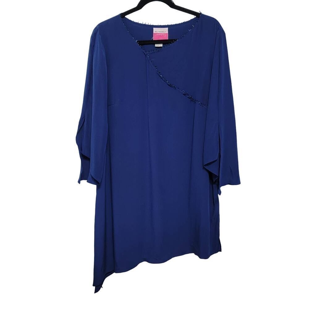 Blue Silk Bead Detail Tunic Top Plus Size by Sully Bonnelly